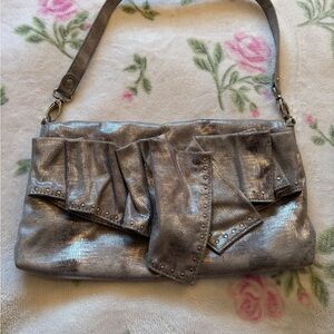 Nine West Soft Bodied Clutch/Shoulder Metallic Slouchy Decor Purse